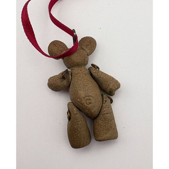 Primitive Teddy Bear Christmas Ornament Heart Jointed Legs Arms with Red Ribbon - Picture 2 of 7